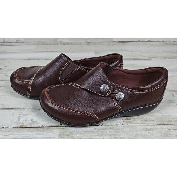 CLARKS BENDABLES Ashland Lane Brown Pebbled Leather Slip-On Flats Size 6 XW - Picture 3 of 8